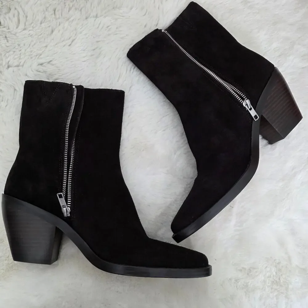 Madewell The Idris Coffee Bean Brown Suede Ankle Booties Side Zip Block Heel 9.5